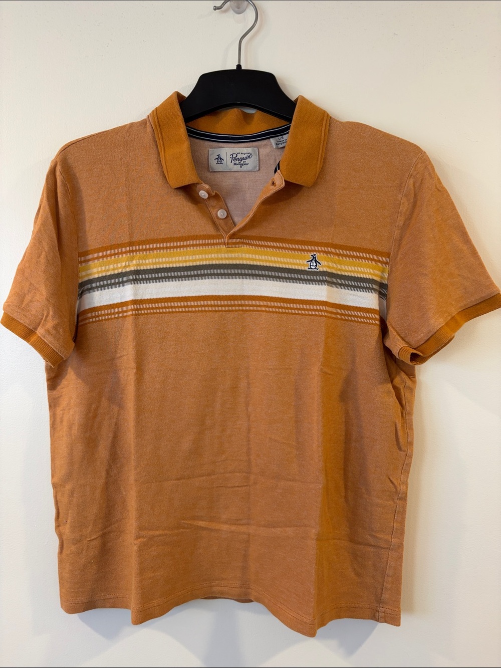 Original Penguin Short Sleeve Polo in Rust with Stripes